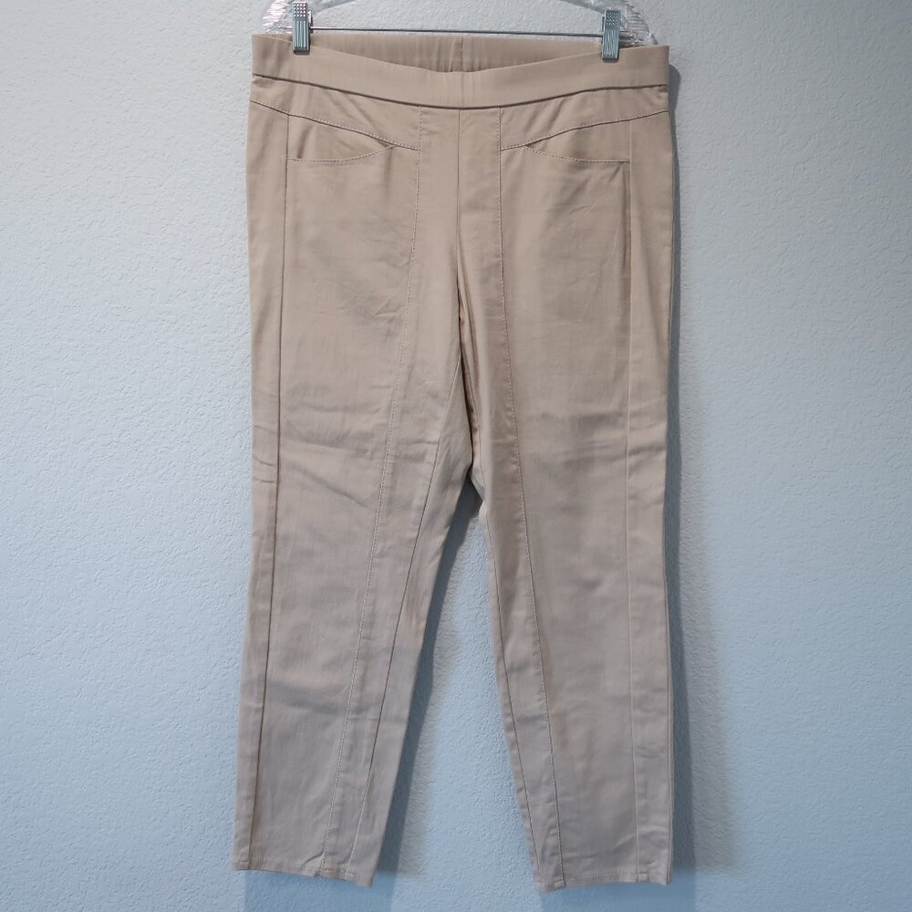 Frank Walder Pants Womens 14 Beige Trousers Mia Ankle Cropped Stretch Business